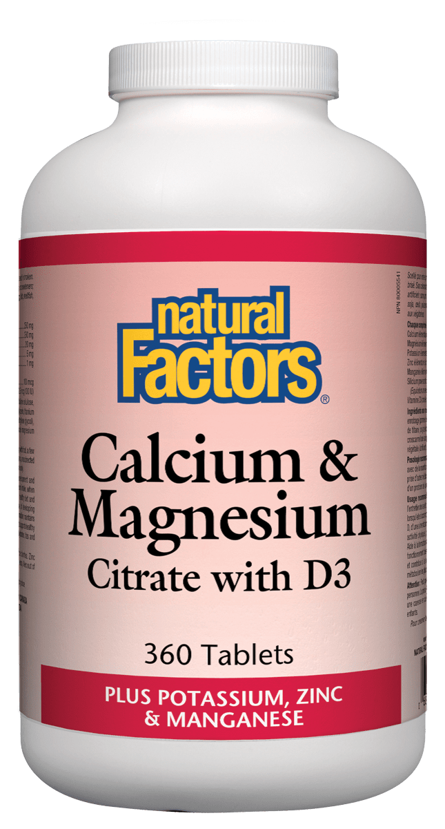 Natural Factors Calcium & Magnesium Citrate with D3 Plus Potassium, Zinc & Manganese 360 Tablets