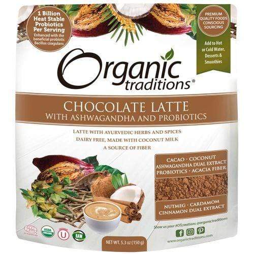 Ashwagandha와 프로바이오틱스를 함유한 Organic Traditions 초콜릿 라떼 150g