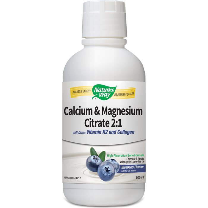 نيتشرز واي سيترات الكالسيوم والمغنيسيوم 2:1 مع فيتامين ك2 والكولاجين - التوت الأزرق