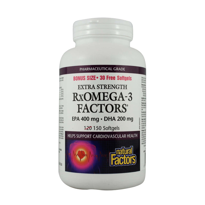 Natural Factors RxOmega-3 Factors قوة إضافية حجم إضافي 150 كبسولة هلامية