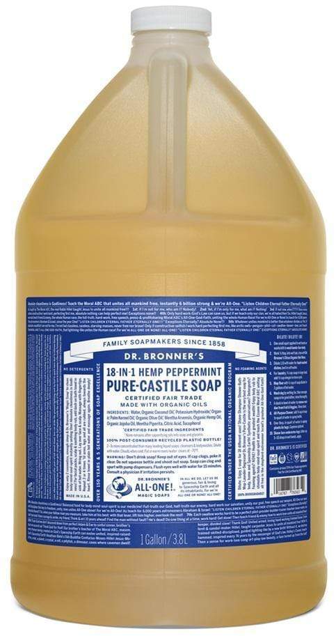 Dr. Bronner's, Pure Castile Soap 18-in-1, Peppermint, 3.8L (1 Gallon)