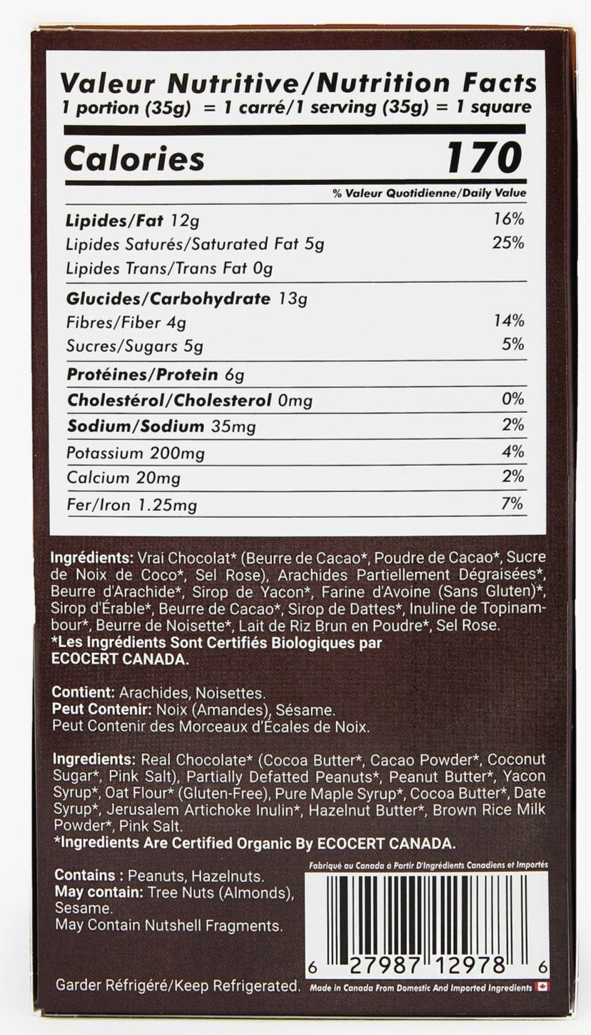 Mid-Day Squares, Functional Vegan Bar, Peanut Butta with Chocolate, 70g (Box of 12)