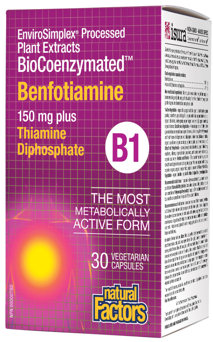 Natural Factors BioCoenzymated Benfotiamine B1 150 mg plus Thiamine Diphosphate 30 Capsules