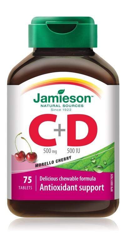 Jamieson Vitamin C Chewable 500mg + D 500IU 75 Tablets