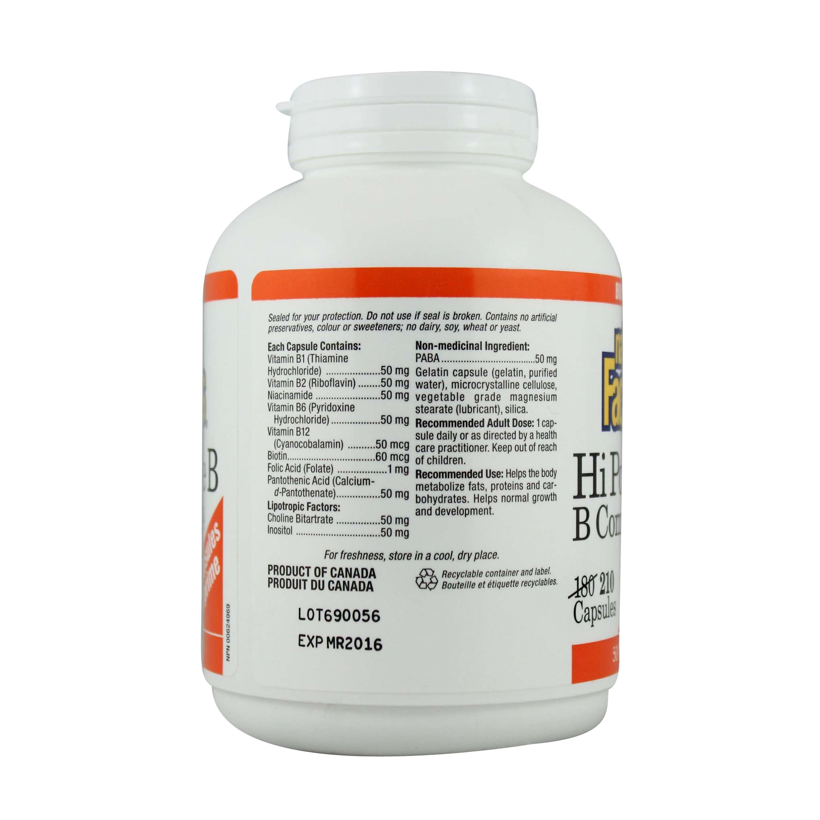 Natural Factors Hi Potency B Complex BONUS 210 Capsules