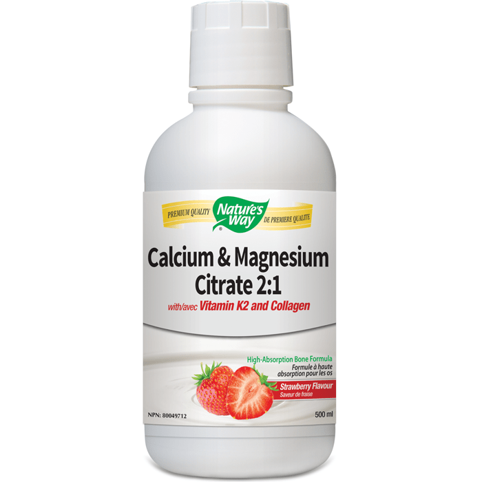 نيتشرز واي سيترات الكالسيوم والمغنيسيوم 2:1 مع فيتامين ك2 والكولاجين - فراولة