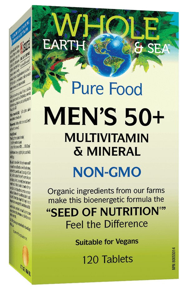 Whole Earth and Sea Pure Food Men's 50 plus, Multivitamin and Mineral NON-GMO 120 Tablets