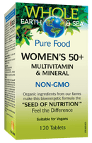 Whole Earth and Sea Pure Food Women's 50 plus، فيتامينات متعددة ومعادن غير معدلة وراثيًا، 120 قرصًا