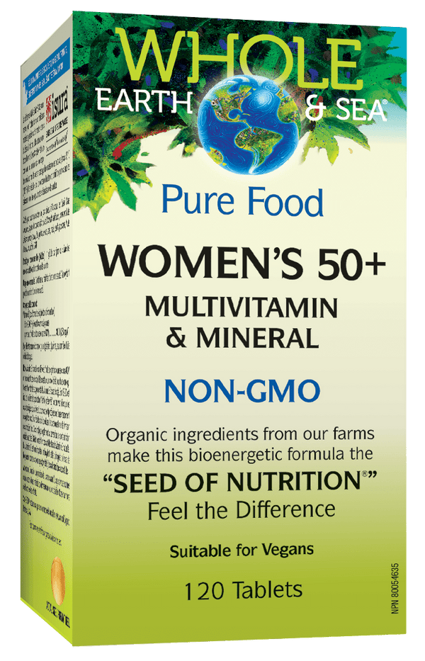 Whole Earth and Sea Pure Food Women's 50 plus، فيتامينات متعددة ومعادن غير معدلة وراثيًا، 120 قرصًا