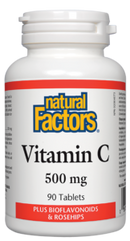 Natural Factors, فيتامين سي بالإضافة إلى البيوفلافونويد وثمر الورد، 500 ملجم، 90 قرصًا