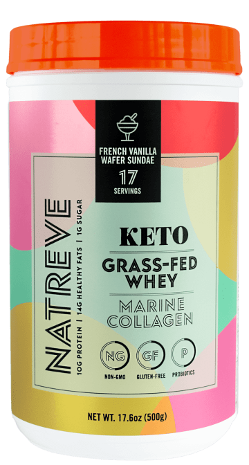 Natreve Keto Grass-Fed Whey Marine Collagen Powder French Vanilla Wafer Sundae 500 g