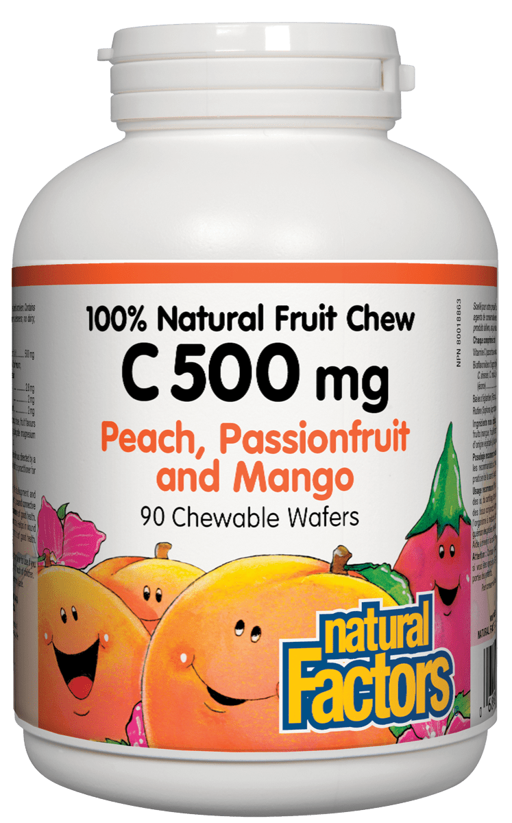 Natural Factors C 500mg Fruit Chews - Peach, Passionfruit and Mango Flavour