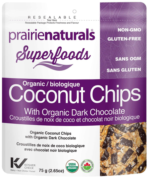 유기농 다크 초콜릿을 곁들인 Prairie Naturals 코코넛 칩