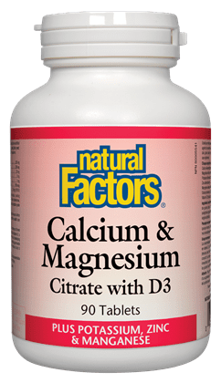 Natural Factors Calcium & Magnesium Citrate with D3 Plus Potassium, Zinc & Manganese 90 Tablets