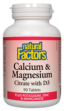 عوامل طبيعية سيترات الكالسيوم والمغنيسيوم مع D3 بالإضافة إلى البوتاسيوم والزنك والمنغنيز 90 قرصًا