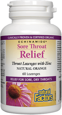 Natural Factors Sore Throat Relief Lozenges with Zinc, 60 Lozenge