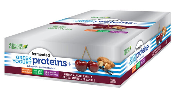 Genuine Health, Fermented Greek Yogurt Proteins Bar, Cherry Almond Vanilla, 660g (Box of 12 x 55g)