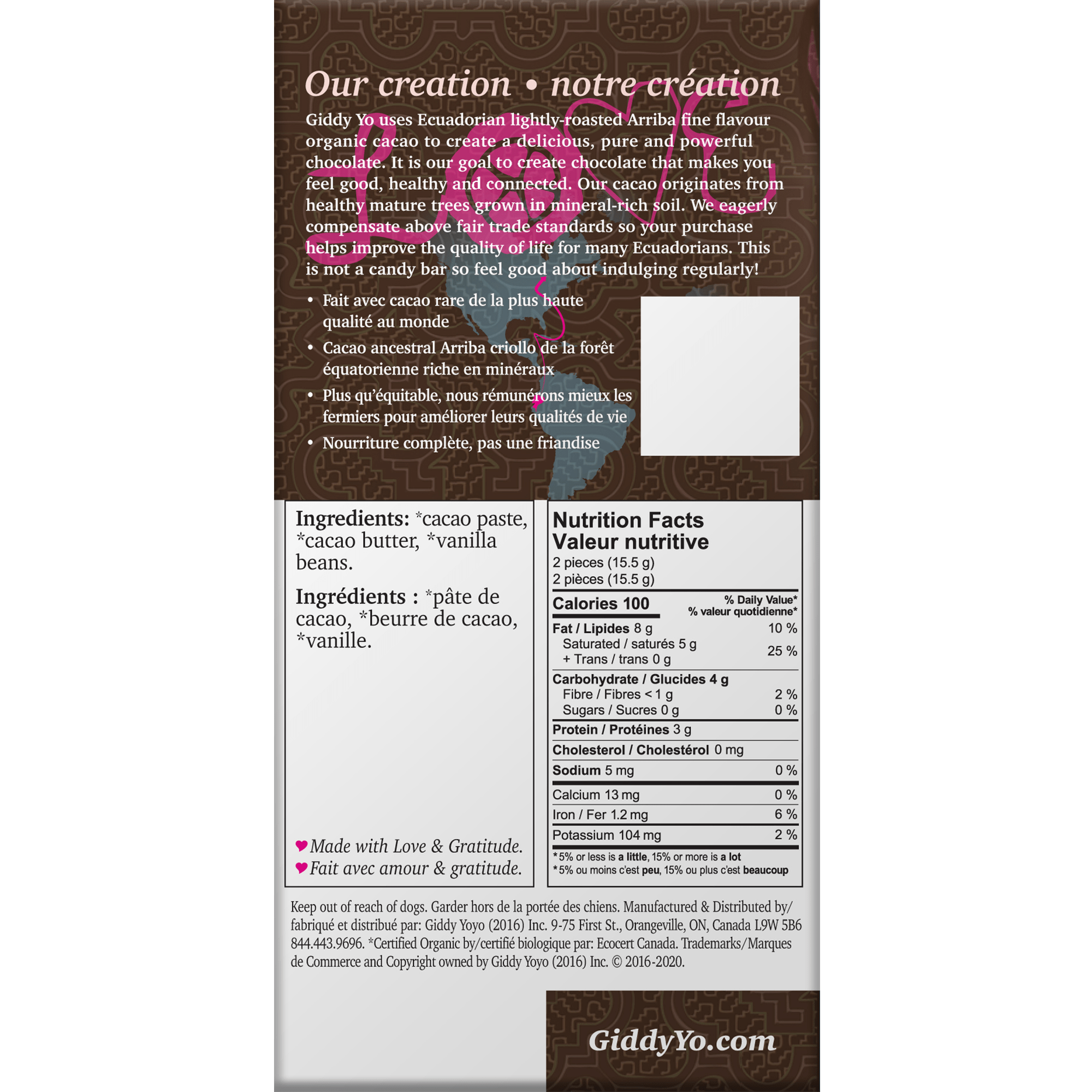 Bridgitte's Giddy Yo Hundo 100% Dark Chocolate Bars