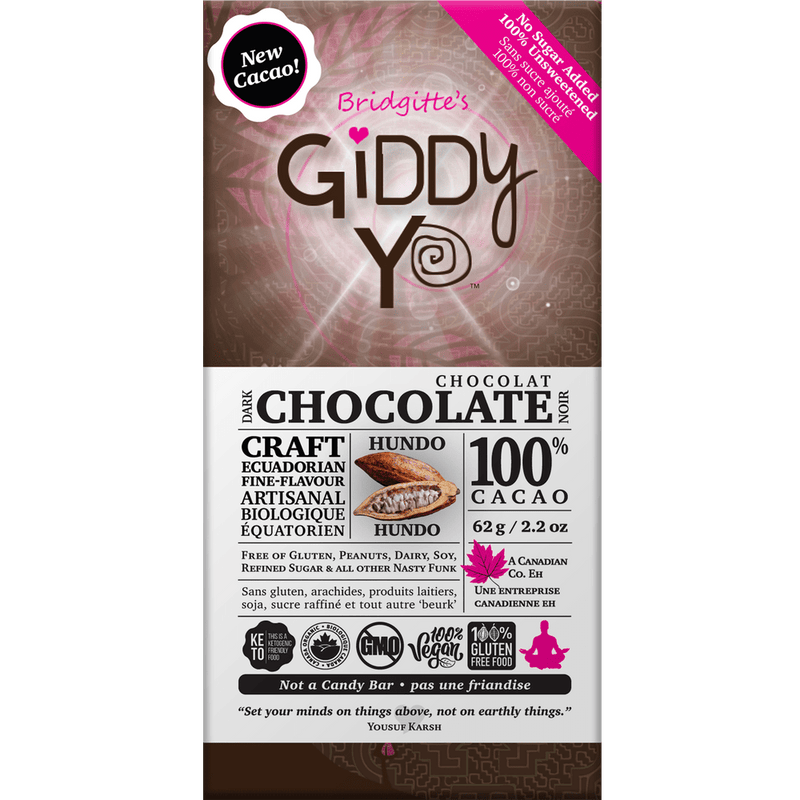 Bridgitte's Giddy Yo Hundo 100% Dark Chocolate Bars