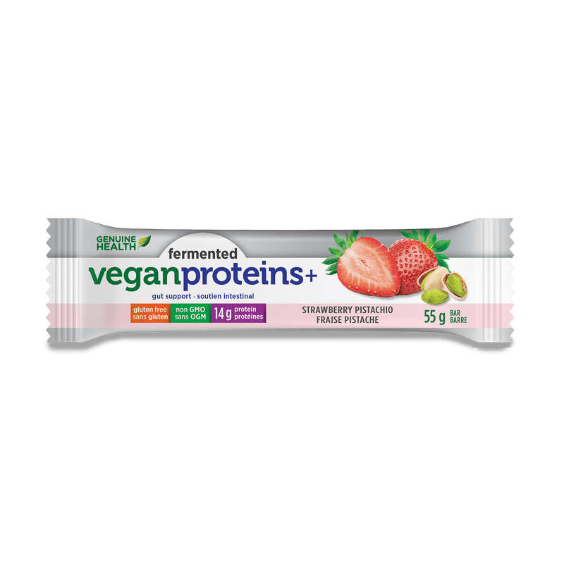 Genuine Health, Fermented Vegan Proteins+ Bar, Strawberry Pistachio, 12 x 55g