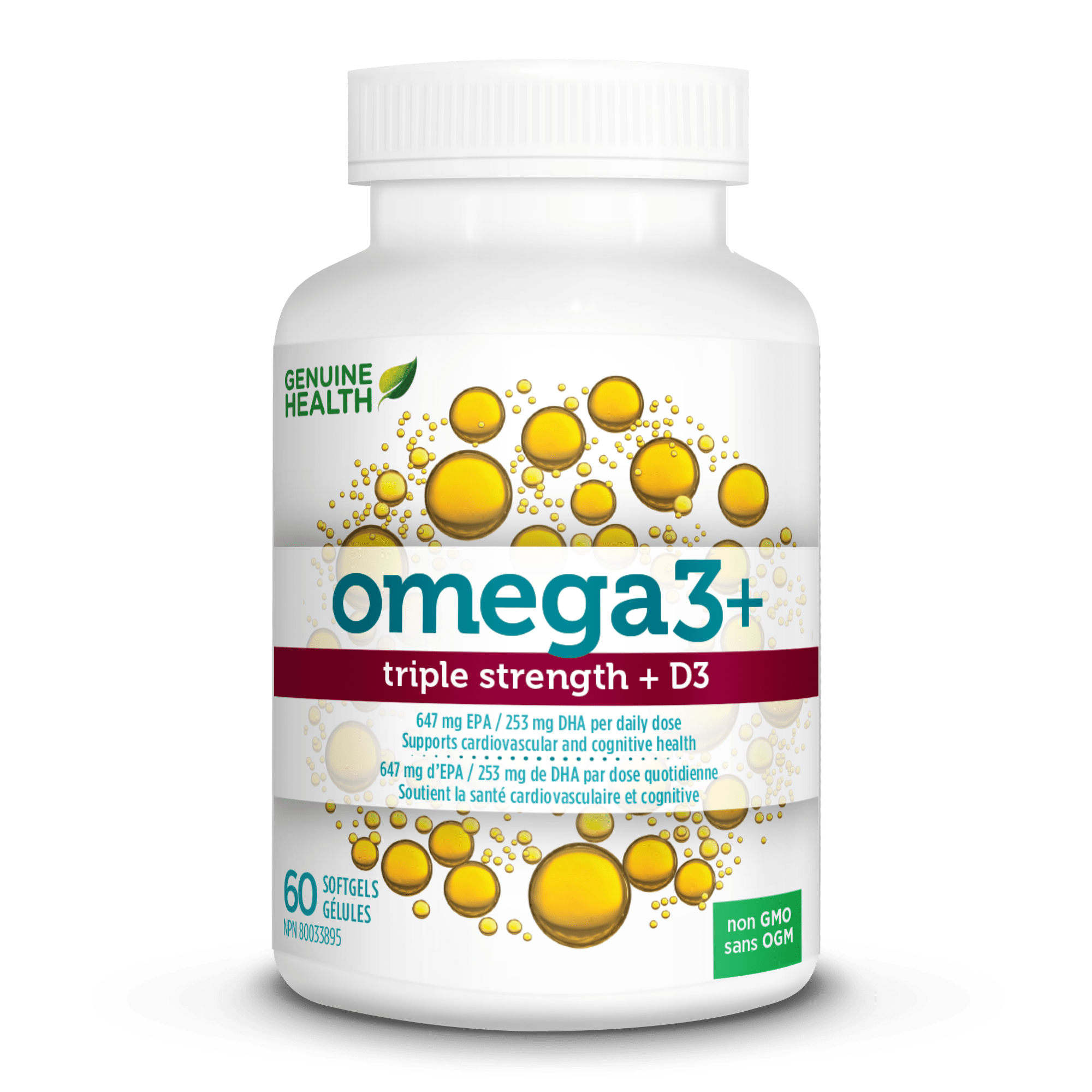 Genuine Health omega3 triple strength + D3 60 Capsules