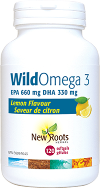 New Roots Wild Omega 3 EPA 660 مجم DHA 330 مجم ليمون 120 كبسولة هلامية