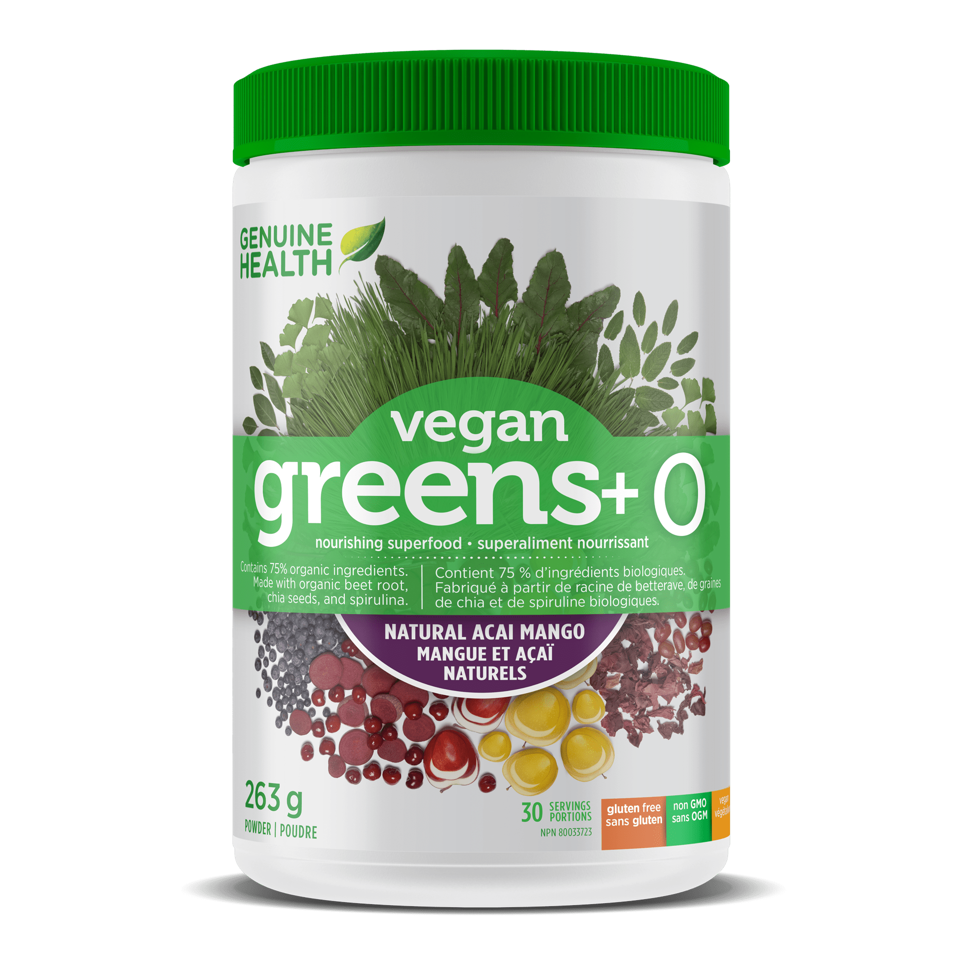 Genuine Health Vegan Greens+ O - acai & mango 263 g
