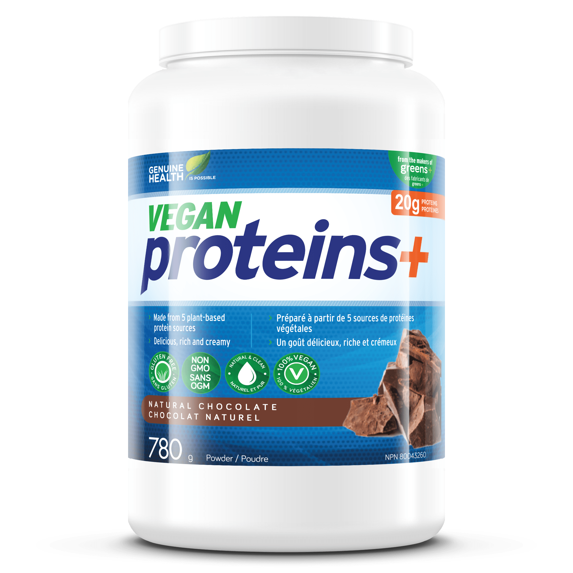 Genuine Health Vegan proteins+ Chocolate 780 g