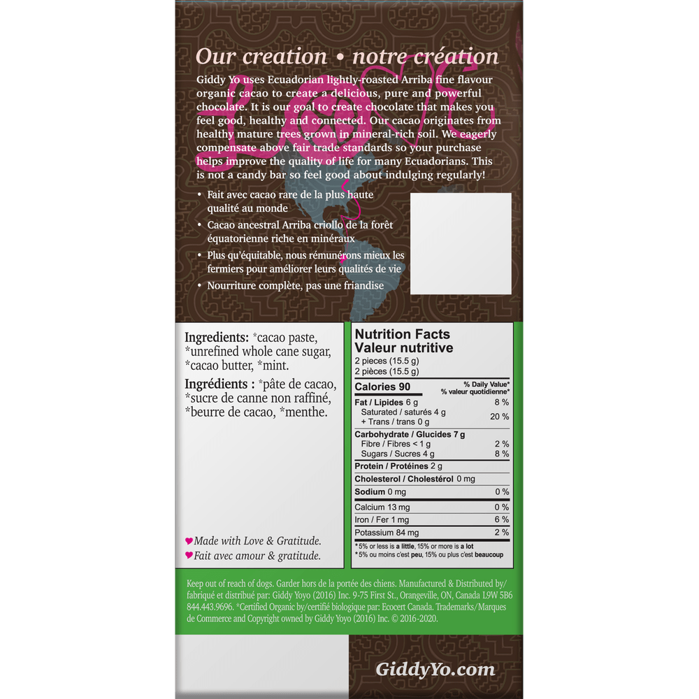 Bridgitte's Giddy Yo Mint 76% Dark Chocolate Bars