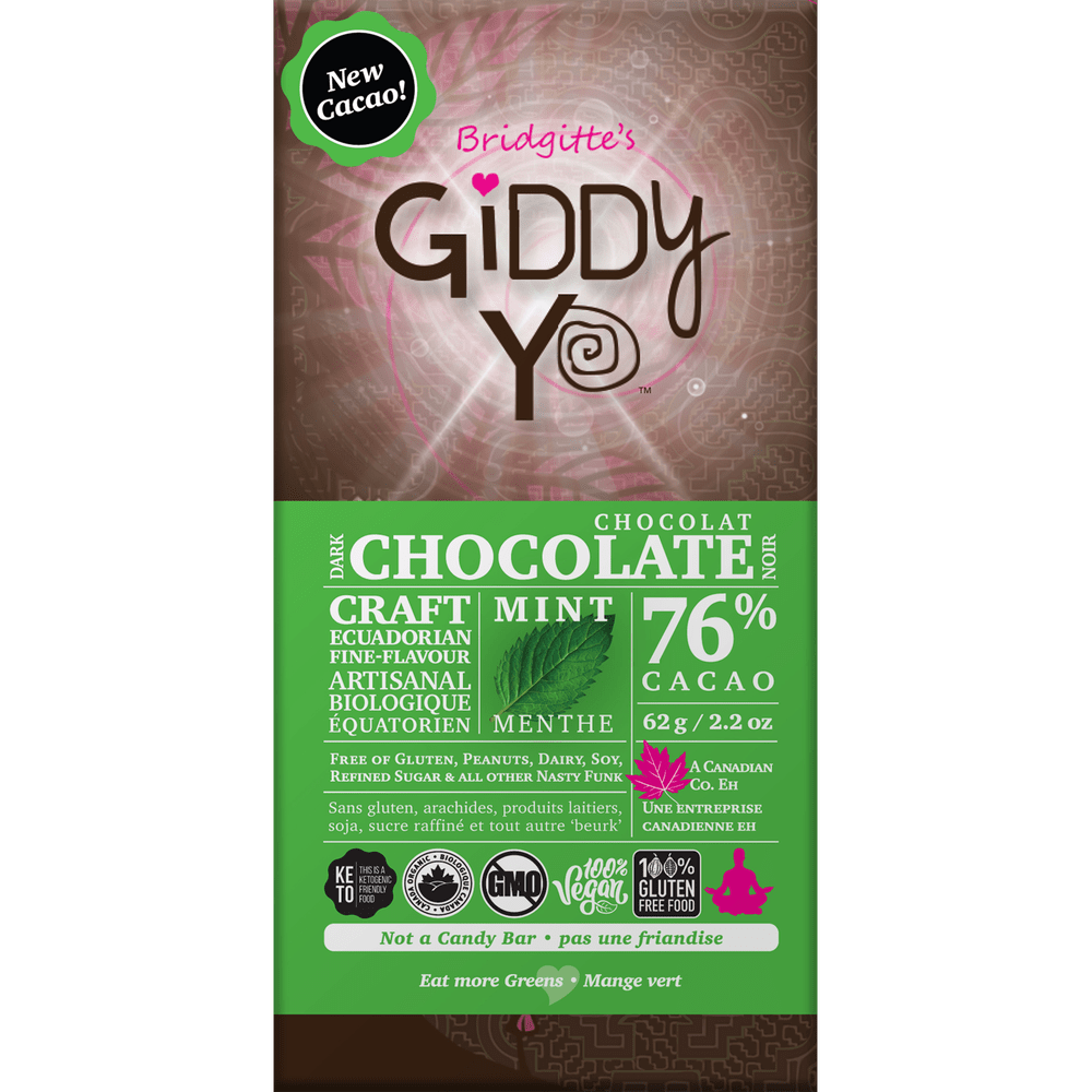 Bridgitte's Giddy Yo Mint 76% Dark Chocolate Bars