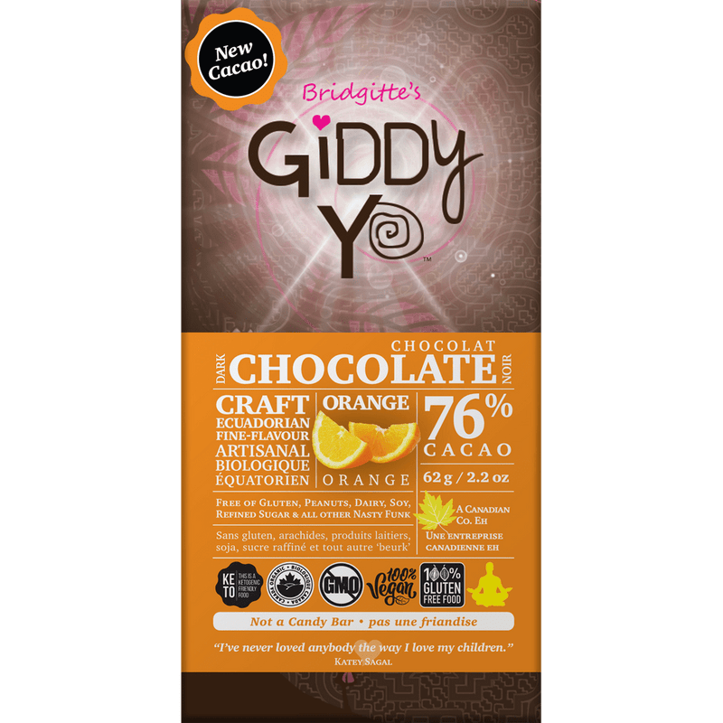 브리짓의 Giddy Yo 오렌지 76% 다크 초콜릿 바 