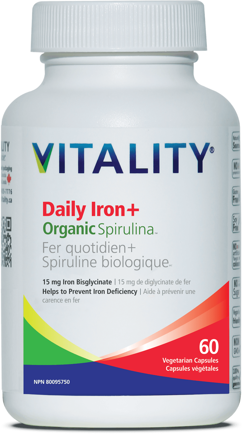 فيتامين فيتاليتي ديلي آيرون + سبيرولينا عضوي، 60 كبسولة