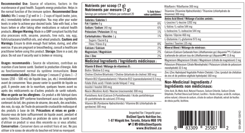 BioSteel, Hydration Mix, White Freeze, 140g (20 Servings)