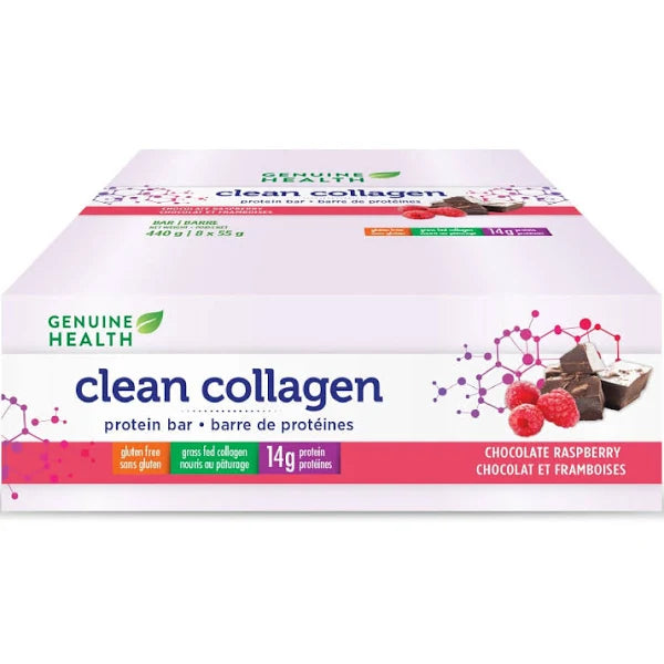 Genuine Health, Clean Collagen Bar, Chocolate Raspberry, 440g (Box of 8 x 55g)