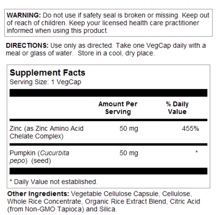 Solaray, Zinc, 50 mg, 100 Veg capsules