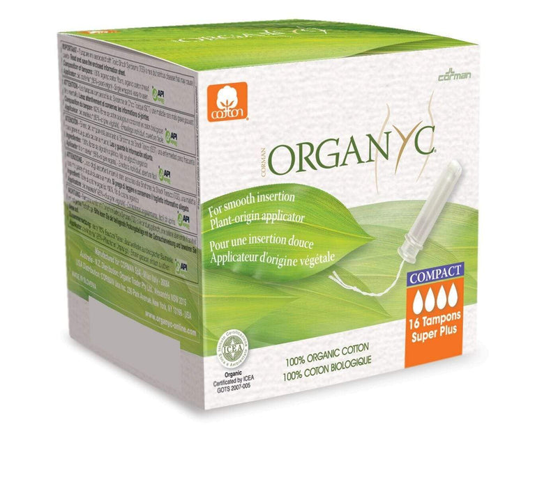 Organ(y)c 100% 유기농 면 탐폰(바이오 기반 컴팩트 애플리케이터 포함) 슈퍼 플러스 탐폰 16개