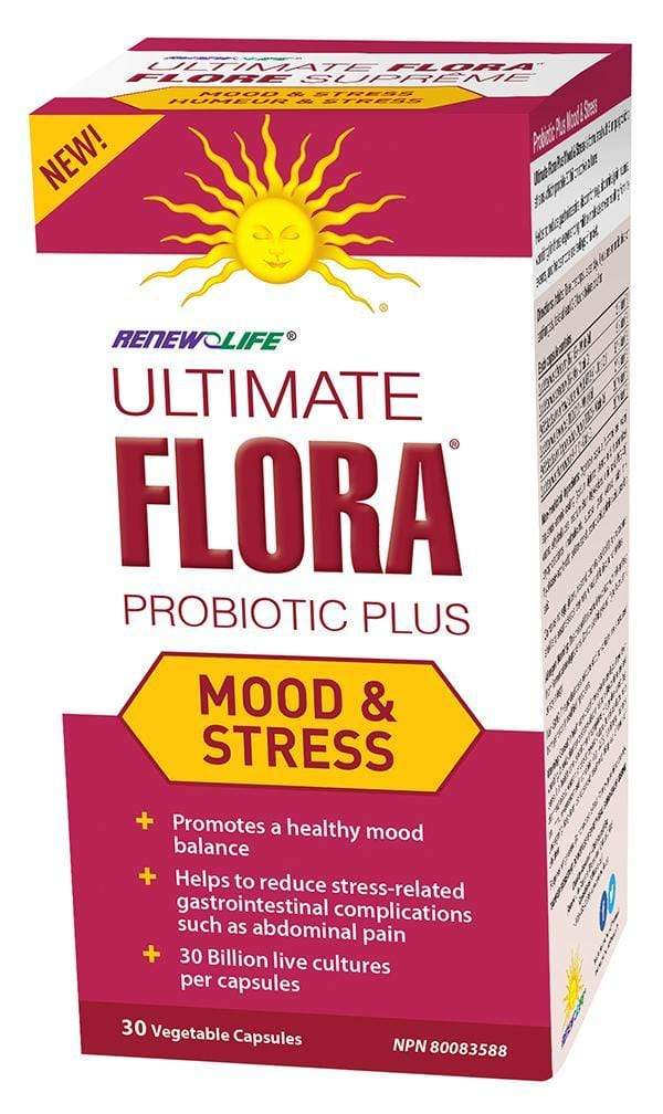 Renew Life Ultimate Flora 프로바이오틱 플러스 기분 및 스트레스 300억 활성 배양균 30 식물성 캡슐