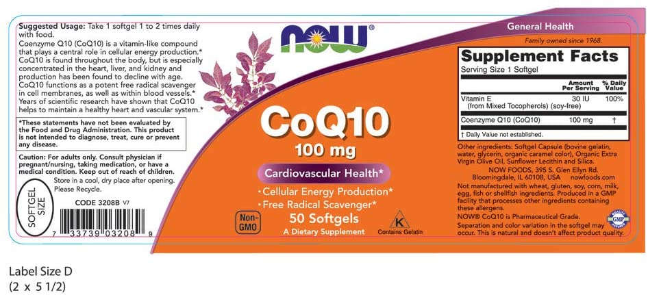 NOW, CoQ10,100mg, 50 Softgels