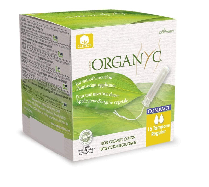 Organ(y)c 100% 유기농 면 탐폰(바이오 기반 컴팩트 어플리케이터 포함) 일반 탐폰 16개